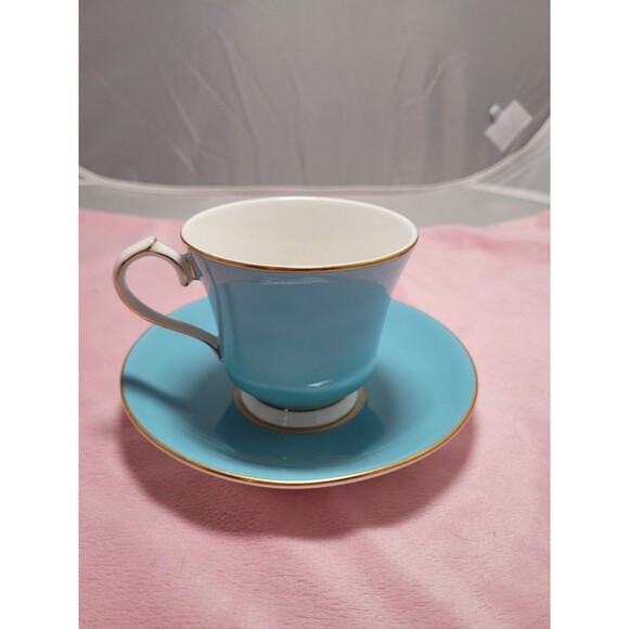 Vintage JOHN AYNSLEY Bone China England Light Blue Pattern Set Cup & Sauce - Picture 8 of 8